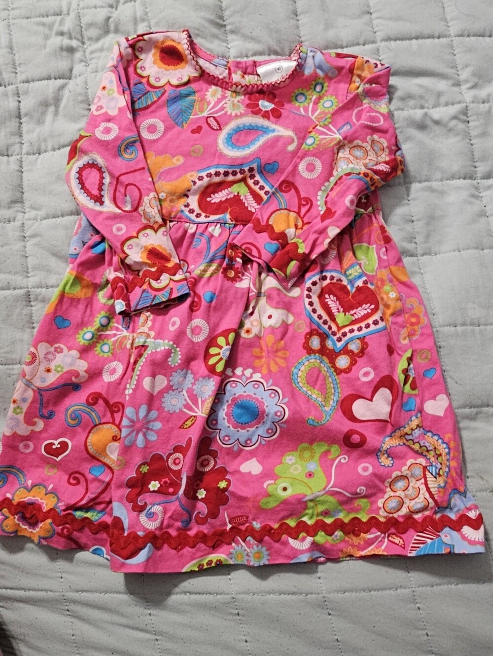 Hanna Andersson Pink Long-Sleeve Heart & Floral Print Dress Size 90(2t)